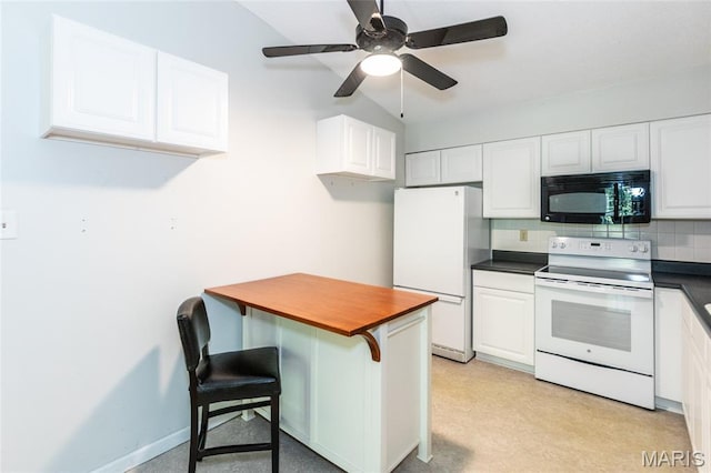902 Hanna Place Ct Unit A, Manchester, MO 63021 - kitchen with white appliances, white cabinets, backsplash, and a breakfast bar area