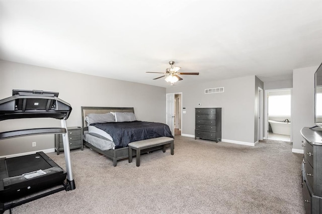 bedroom with carpet flooring, baseboards, and a ceiling fan