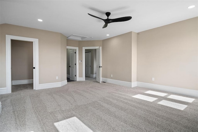 3235 S Jefferson Ave, Saint Louis, MO 63118 - unfurnished bedroom featuring baseboards, recessed lighting, carpet floors, and a ceiling fan