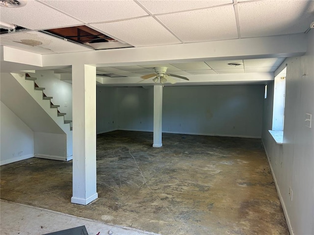 12219 Peter Moore Ln, De Soto, MO 63020 - basement with baseboards, stairs, and ceiling fan