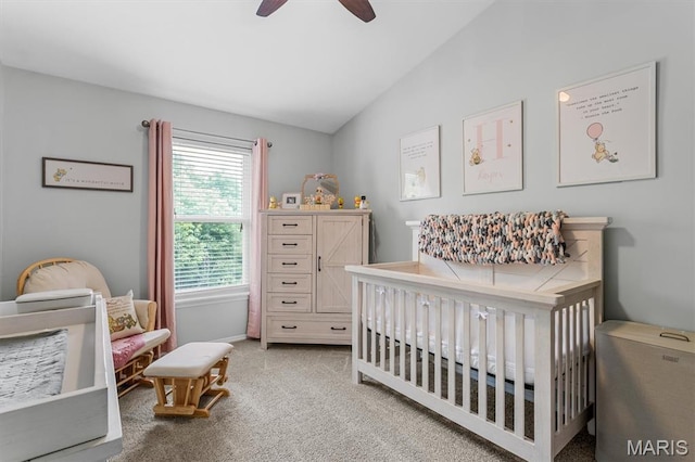 1332 Big Bend Crossing Dr, Manchester, MO 63088 - carpeted bedroom featuring lofted ceiling, a nursery area, and ceiling fan