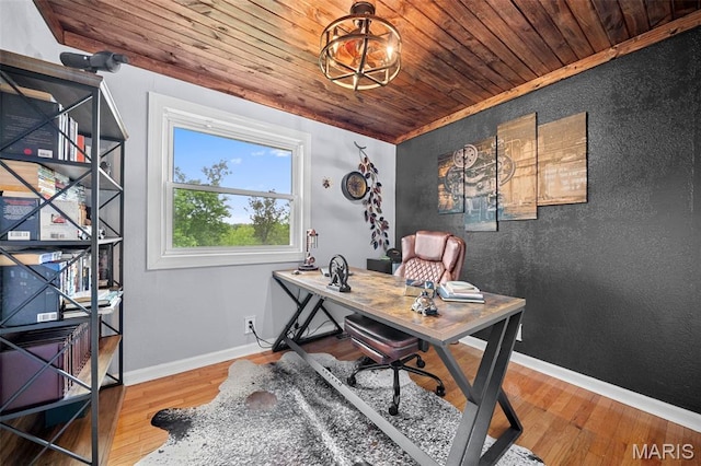 425 Cedar Ln, Wentzville, MO 63385 - office with wooden ceiling, baseboards, and wood finished floors