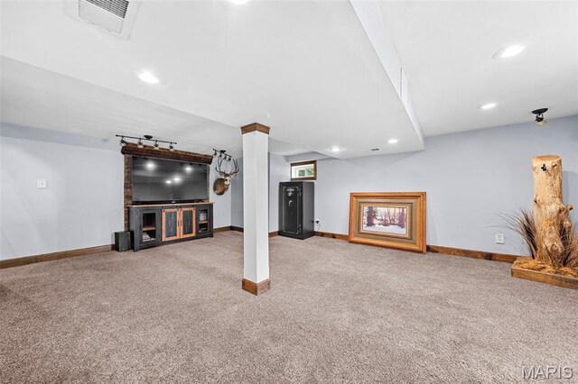 425 Cedar Ln, Wentzville, MO 63385 - unfurnished living room featuring carpet, baseboards, and recessed lighting