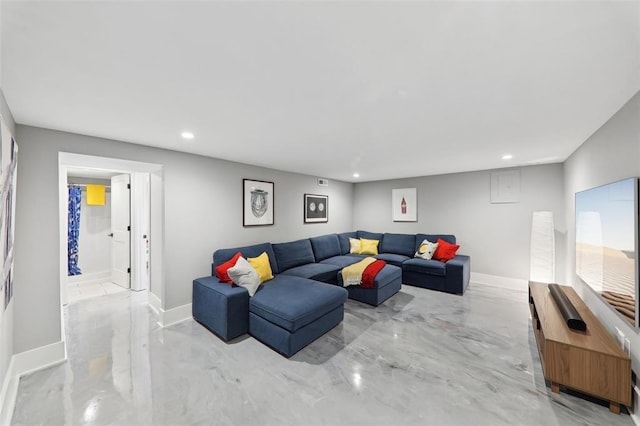 527 W Lake Dr, Edwardsville, IL 62025 - living area featuring recessed lighting, light marble finish floors, and baseboards