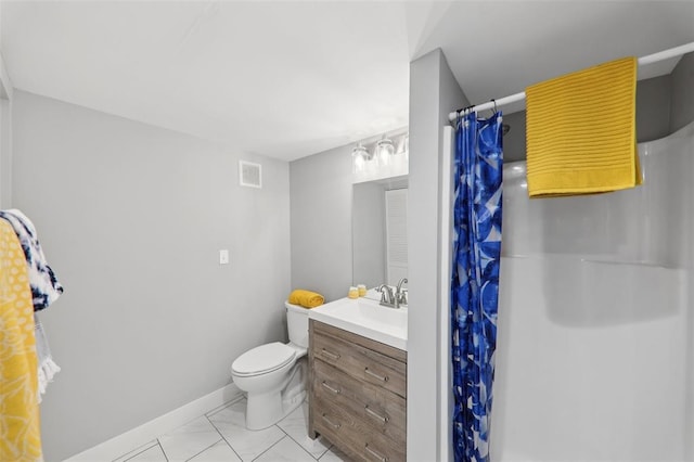 527 W Lake Dr, Edwardsville, IL 62025 - full bathroom featuring toilet, vanity, a shower with curtain, baseboards, and marble finish flooring