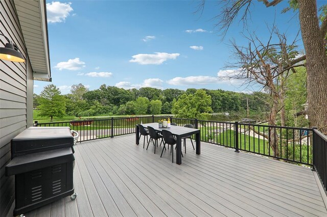 527 W Lake Dr, Edwardsville, IL 62025 - wooden terrace featuring outdoor dining space and grilling area