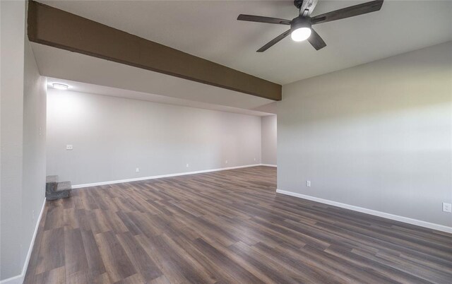 20998 Halifax Dr, Saint Robert, MO 65584 - spare room with baseboards, ceiling fan, dark wood-style flooring, and beam ceiling
