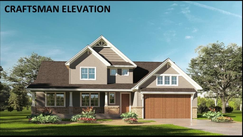 300 Bunkum Woods Dr, Fairview Heights, IL 62208 - view of front of property with brick siding, concrete driveway, a front lawn, and a porch