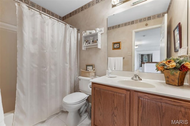 943 Sheffield Forest Ct, Saint Louis, MO 63021 - bathroom with vanity, tile patterned floors, and shower / bath combo with shower curtain