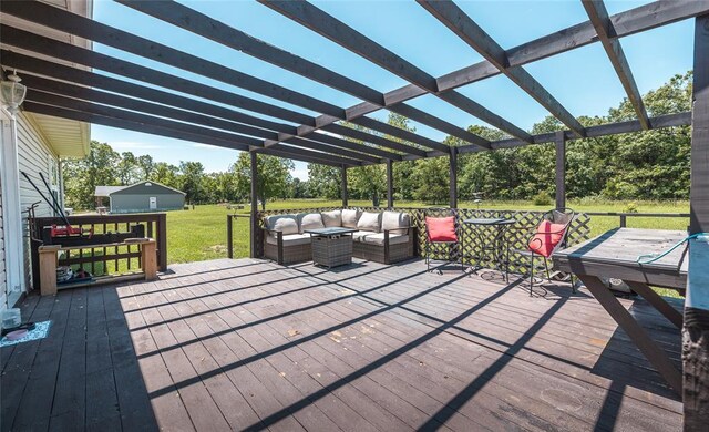 12755 Echo Ln, Plato, MO 65552 - wooden terrace featuring an outdoor living space, a pergola, and a yard