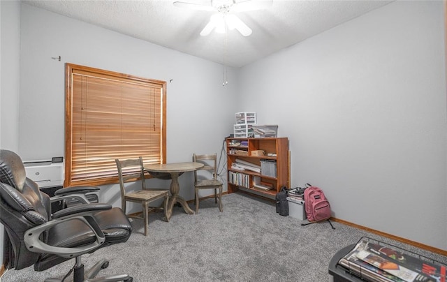 12755 Echo Ln, Plato, MO 65552 - office with carpet flooring, a ceiling fan, a textured ceiling, and baseboards