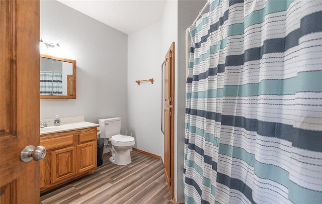 12755 Echo Ln, Plato, MO 65552 - full bathroom featuring wood finished floors, toilet, vanity, and a shower with shower curtain