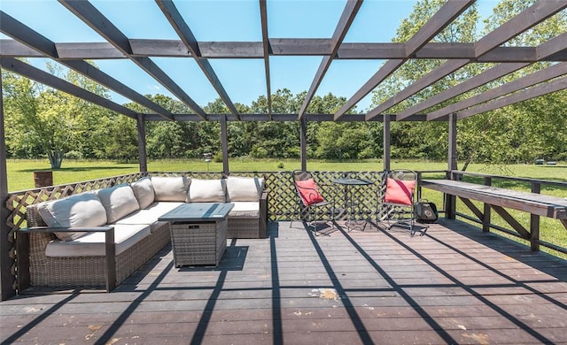 12755 Echo Ln, Plato, MO 65552 - view of patio with an outdoor living space, a wooden deck, and a pergola