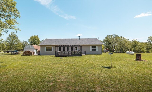 12755 Echo Ln, Plato, MO 65552 - rear view of property with a pergola, a lawn, and a wooden deck