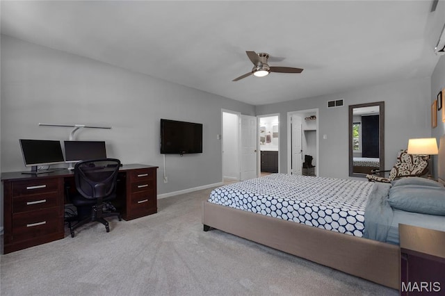 16027 Clarkson Woods Dr, Chesterfield, MO 63017 - bedroom featuring carpet flooring, an office area, a ceiling fan, and ensuite bathroom