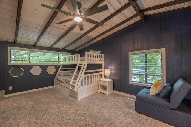 600 Innisfree Lake Dr, Innsbrook, MO 63390 - bedroom featuring wood walls, wooden ceiling, and carpet floors