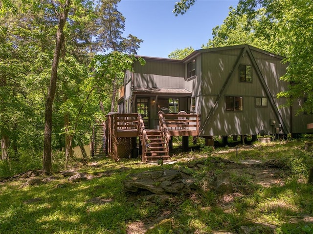 600 Innisfree Lake Dr, Innsbrook, MO 63390 - back of house with stairs and a wooden deck