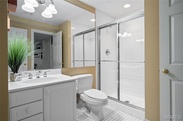 9800 Countryshire Pl, Creve Coeur, MO 63141 - full bathroom featuring tile patterned flooring, a stall shower, vanity, and a chandelier