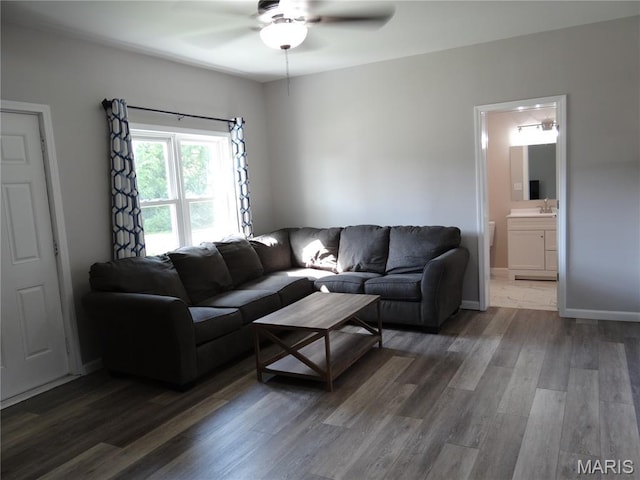 127 E 2nd St, De Soto, MO 63020 - living room featuring ceiling fan and wood finished floors