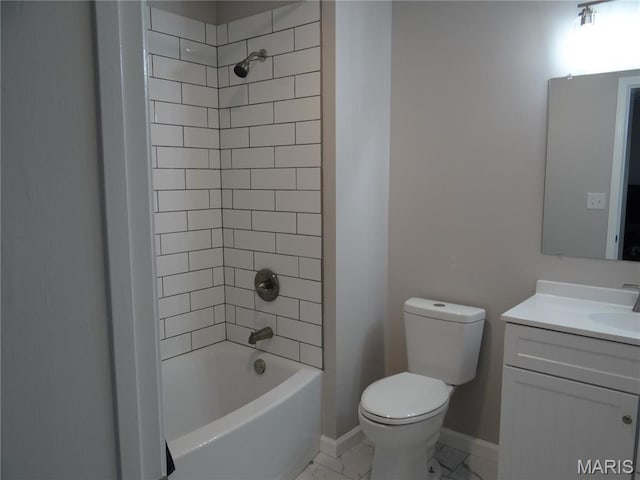 127 E 2nd St, De Soto, MO 63020 - bathroom featuring vanity, shower / bathtub combination, and marble look tile flooring