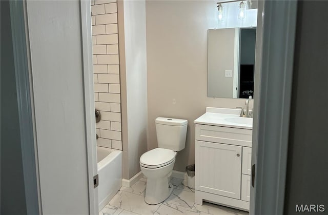 127 E 2nd St, De Soto, MO 63020 - full bathroom with marble look tiles, vanity, and  shower combination