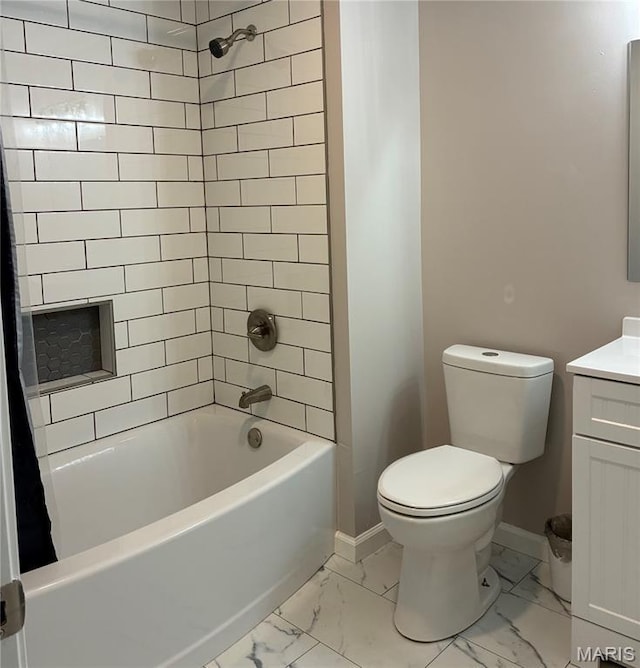 127 E 2nd St, De Soto, MO 63020 - bathroom featuring vanity, marble finish flooring, and shower / bath combination with curtain