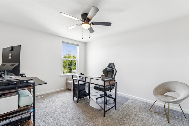 1513 Grey Wolf Dr, Imperial, MO 63052 - office area with baseboards, ceiling fan, and carpet flooring