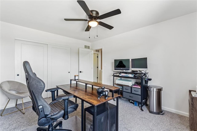 1513 Grey Wolf Dr, Imperial, MO 63052 - office with light colored carpet, a ceiling fan, and baseboards
