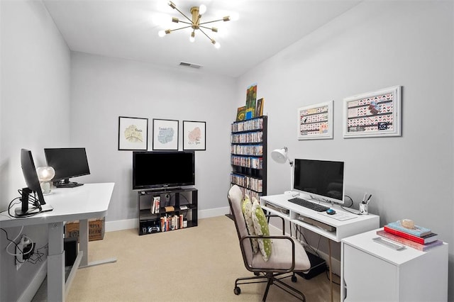4100 Forest Park Ave Unit 323, Saint Louis, MO 63108 - office featuring a chandelier, baseboards, and carpet floors