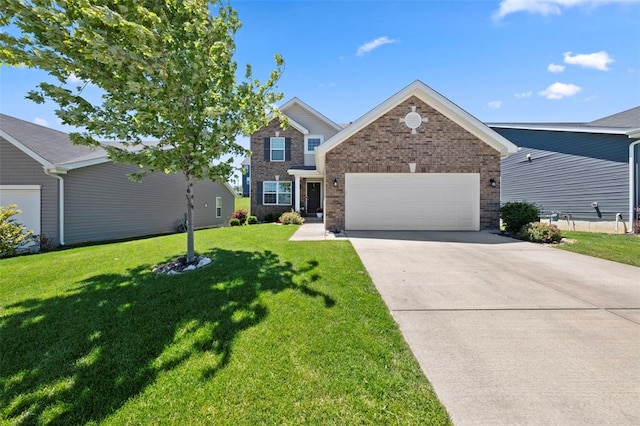 224 Quiet Bend Dr, Wentzville, MO 63385 - traditional-style home featuring brick siding, a garage, driveway, and a front yard