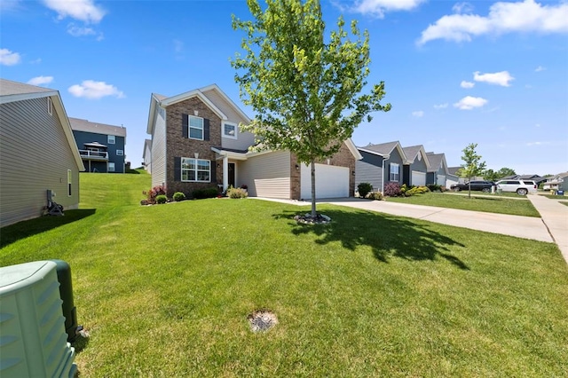 224 Quiet Bend Dr, Wentzville, MO 63385 - traditional-style house with driveway, brick siding, a front lawn, and a residential view