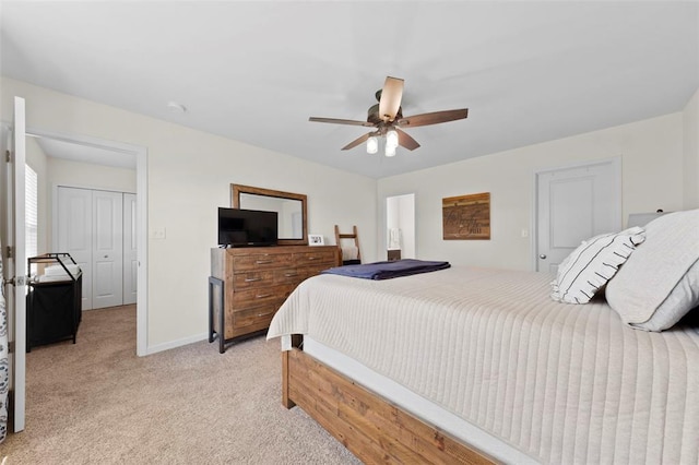 224 Quiet Bend Dr, Wentzville, MO 63385 - bedroom with light colored carpet, baseboards, and ceiling fan
