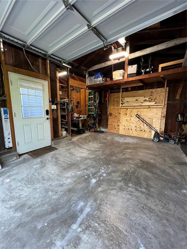 garage with wooden walls