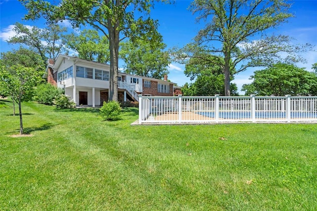 10014 Aldred Dr, Sunset Hills, MO 63128 - view of yard with stairway and a swimming pool