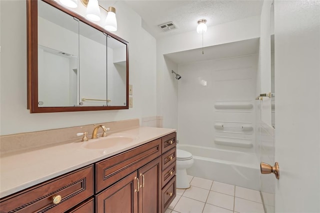 10014 Aldred Dr, Sunset Hills, MO 63128 - full bath featuring vanity, toilet, tile patterned flooring, and shower / bathtub combination