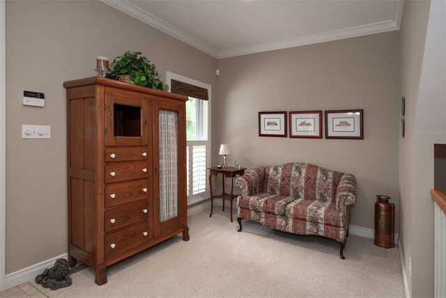 5193 Athlone Ct, Cedar Hill, MO 63016 - sitting room with ornamental molding, baseboards, and light carpet