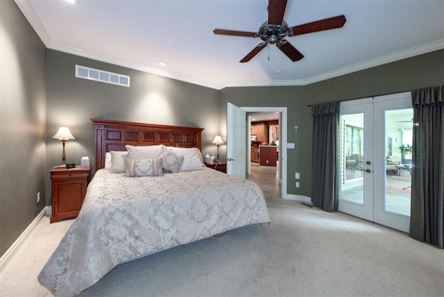 5193 Athlone Ct, Cedar Hill, MO 63016 - bedroom featuring access to outside, light colored carpet, french doors, crown molding, and baseboards