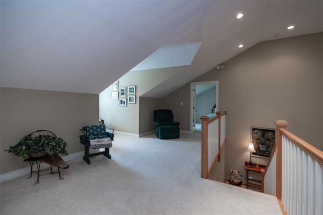 5193 Athlone Ct, Cedar Hill, MO 63016 - sitting room with vaulted ceiling, an upstairs landing, carpet, recessed lighting, and baseboards