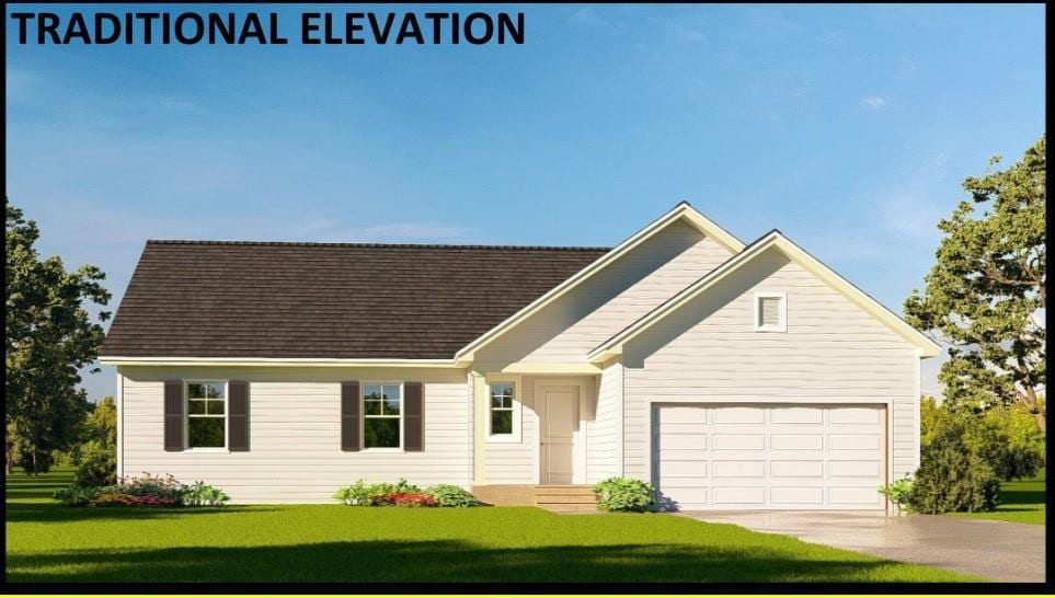 9138 Basswood Dr, Fairview Heights, IL 62208 - view of front of property featuring a front lawn, concrete driveway, a garage, and a shingled roof