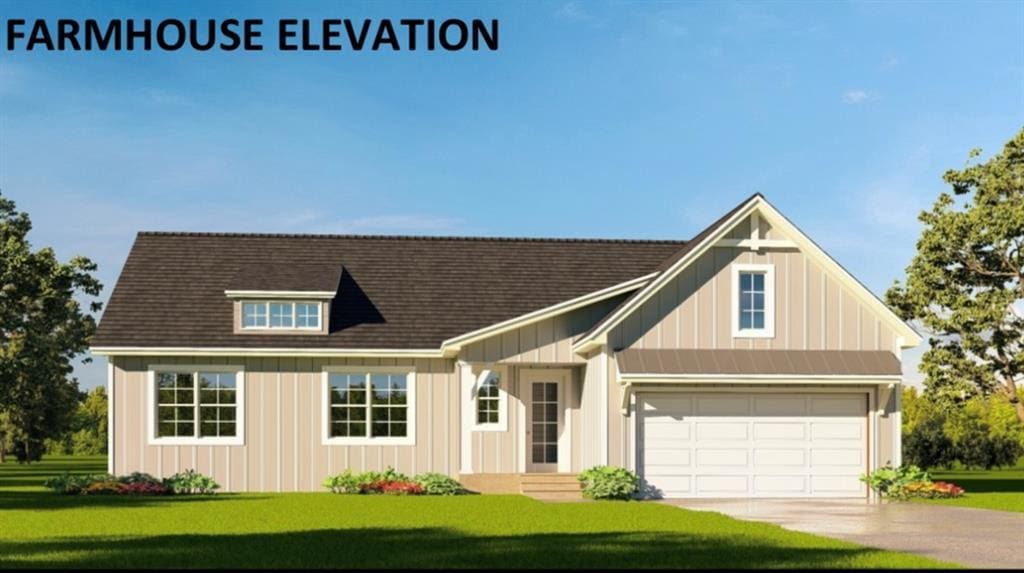 113 Barkwood Dr, Fairview Heights, IL 62208 - view of front of home featuring board and batten siding, a front yard, an attached garage, and driveway