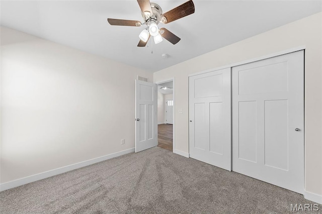 280 Railroad St, Moscow Mills, MO 63362 - unfurnished bedroom featuring carpet, a closet, and ceiling fan