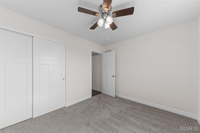 280 Railroad St, Moscow Mills, MO 63362 - unfurnished bedroom with carpet, a closet, and ceiling fan