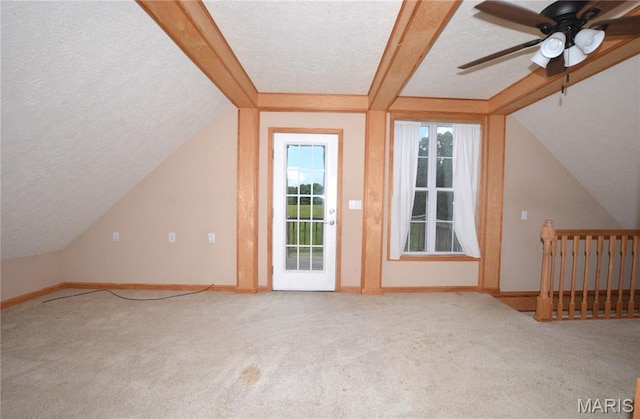 11370 County Road 5220, Rolla, MO 65401 - bonus room with a textured ceiling, carpet floors, ceiling fan, and lofted ceiling