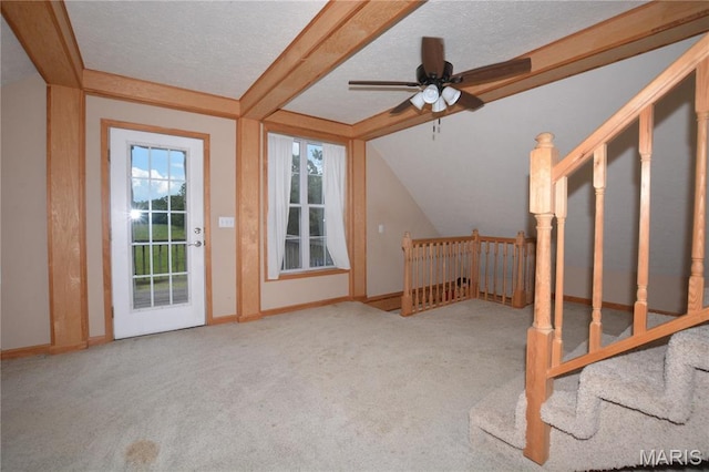 11370 County Road 5220, Rolla, MO 65401 - bonus room with carpet, a textured ceiling, a ceiling fan, and vaulted ceiling