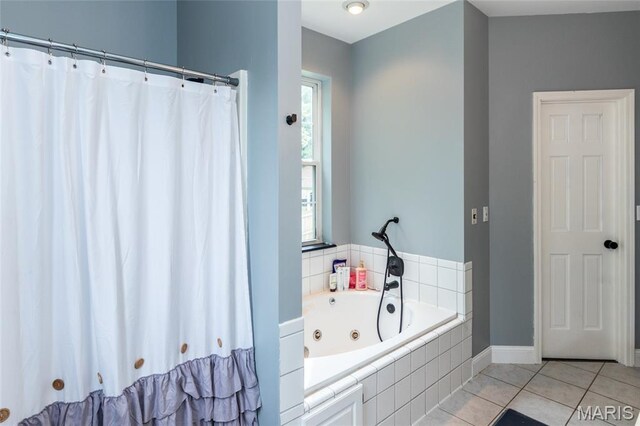 7011 Browns Ford Rd, Dittmer, MO 63023 - bathroom with a tub with jets, tile patterned floors, and a shower with shower curtain