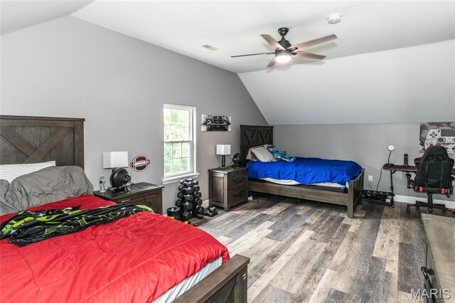7011 Browns Ford Rd, Dittmer, MO 63023 - bedroom featuring vaulted ceiling, wood finished floors, and a ceiling fan
