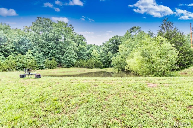7011 Browns Ford Rd, Dittmer, MO 63023 - view of green lawn featuring a water view and a forest view