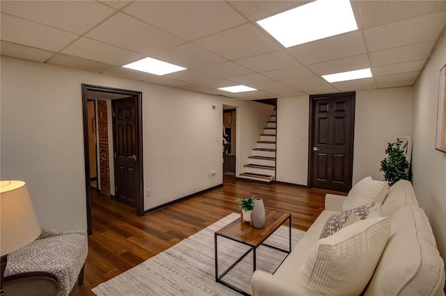 1104 Douglas St, Alton, IL 62002 - living room with stairway, a paneled ceiling, and wood finished floors