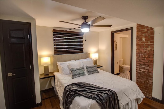 1104 Douglas St, Alton, IL 62002 - bedroom with wood finished floors, ensuite bath, a ceiling fan, and baseboards