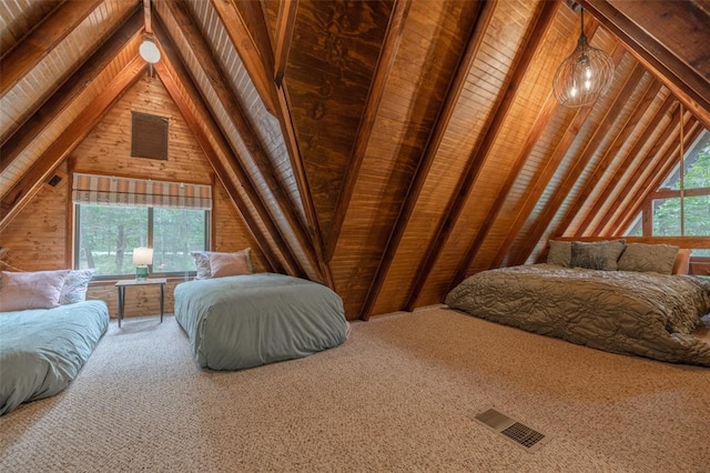 84 E Altdorf Dr, Innsbrook, MO 63390 - bedroom featuring wooden walls, wooden ceiling, and carpet